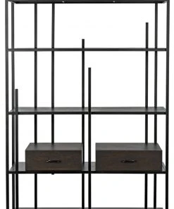 HOME OFFICE Noir Lenox Bookcase, Black Metal With Ebony Walnut