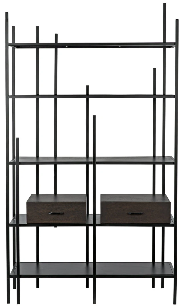 HOME OFFICE Noir Lenox Bookcase, Black Metal With Ebony Walnut 3 HOME OFFICE Noir Lenox Bookcase, Black Metal With Ebony Walnut