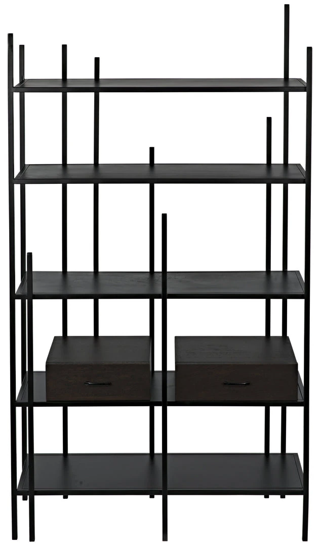 HOME OFFICE Noir Lenox Bookcase, Black Metal With Ebony Walnut 6 HOME OFFICE Noir Lenox Bookcase, Black Metal With Ebony Walnut
