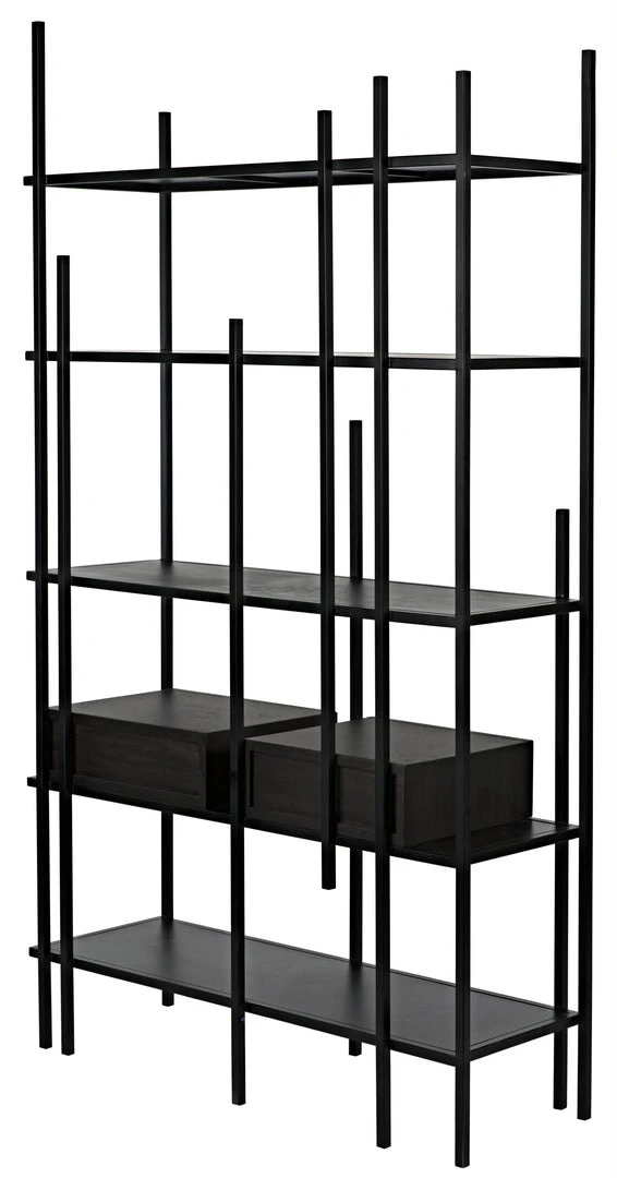 HOME OFFICE Noir Lenox Bookcase, Black Metal With Ebony Walnut 10 HOME OFFICE Noir Lenox Bookcase, Black Metal With Ebony Walnut