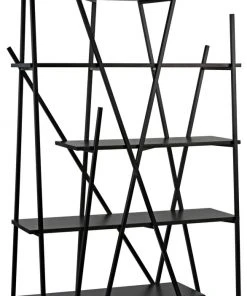 Noir Botta Bookcase, Black Metal With Ebony Walnut