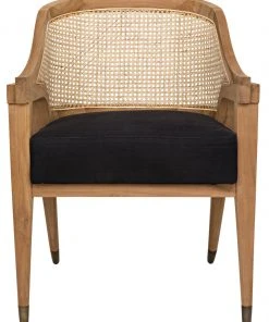 Noir Chloe Chair, Teak, Caning, And Black Cotton