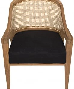 Noir Chloe Chair, Teak, Caning, And Black Cotton