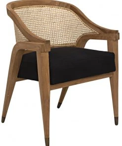Noir Chloe Chair, Teak, Caning, And Black Cotton