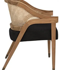 Noir Chloe Chair, Teak, Caning, And Black Cotton