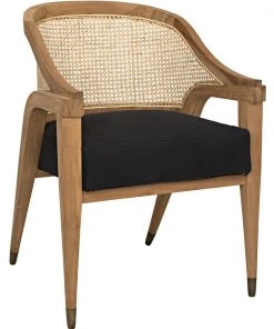 Noir Chloe Chair, Teak, Caning, And Black Cotton