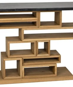 Noir Balin Console, Dark Walnut And Black Marble