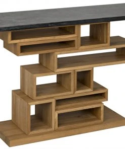 Noir Balin Console, Dark Walnut And Black Marble