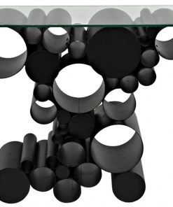 Console Tables Noir Paradox Console, Black Metal With Glass Top