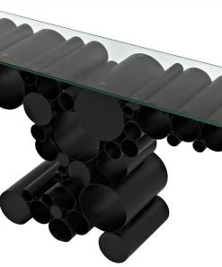 Console Tables Noir Paradox Console, Black Metal With Glass Top