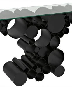 Console Tables Noir Paradox Console, Black Metal With Glass Top