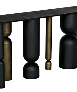 Console Tables Noir Figaro Console, Black Metal And Aged Brass Finish