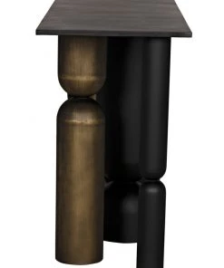 Console Tables Noir Figaro Console, Black Metal And Aged Brass Finish