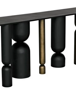 Console Tables Noir Figaro Console, Black Metal And Aged Brass Finish