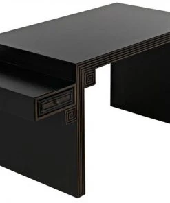 HOME OFFICE Noir Barzini Desk, Hand Rubbed Black With Light Brown Trim