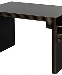 HOME OFFICE Noir Barzini Desk, Hand Rubbed Black With Light Brown Trim