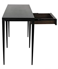 HOME OFFICE Noir Elijah Desk, Black Metal And Ebony Walnut