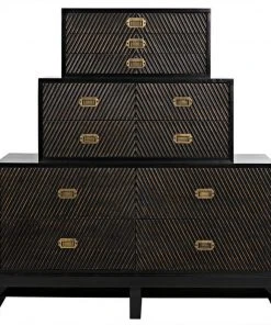 Noir Horus 3-Tier Dresser, Hand Rubbed Black With Light Brown Highlights Chests & Cabinets
