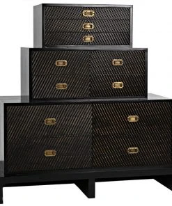 Noir Horus 3-Tier Dresser, Hand Rubbed Black With Light Brown Highlights Chests & Cabinets