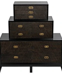 Noir Horus 3-Tier Dresser, Hand Rubbed Black With Light Brown Highlights Chests & Cabinets