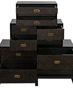 Noir Horus 3-Tier Dresser, Hand Rubbed Black With Light Brown Highlights Chests & Cabinets