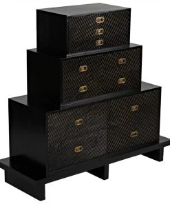 Noir Horus 3-Tier Dresser, Hand Rubbed Black With Light Brown Highlights Chests & Cabinets