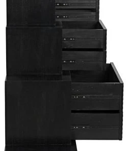 Noir Horus 3-Tier Dresser, Hand Rubbed Black With Light Brown Highlights Chests & Cabinets