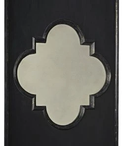 Noir Good Luck Mirror, Hand Rubbed Black W/ Gold Trim DECOR