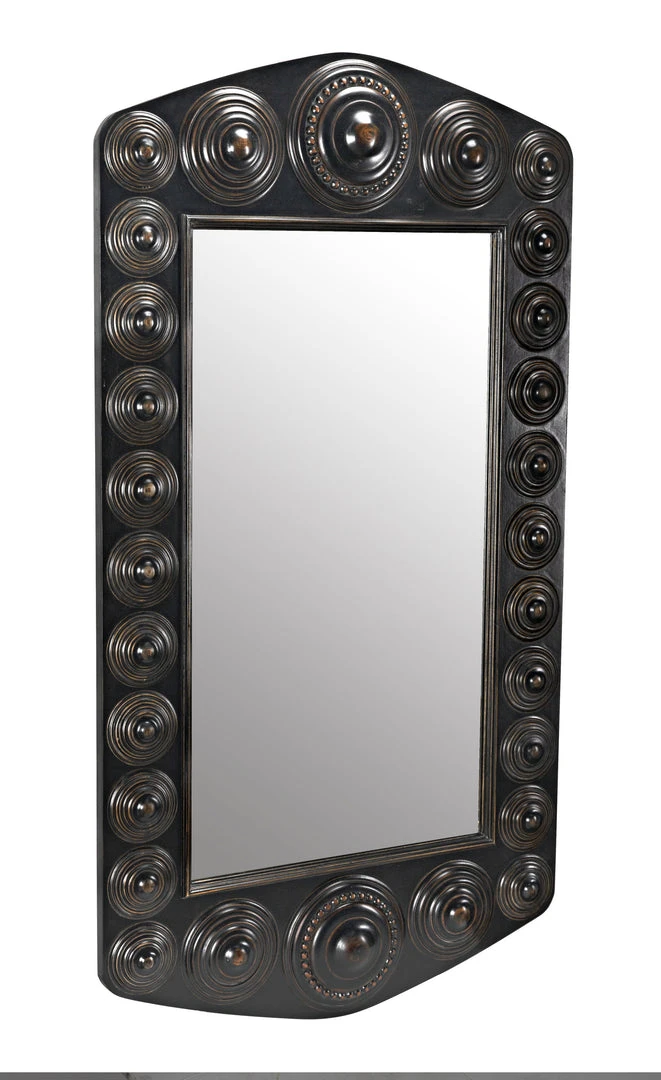 Noir Nanna Mirror, Hand Rubbed Black With Light Brown Trim 6 Noir Nanna Mirror, Hand Rubbed Black With Light Brown Trim