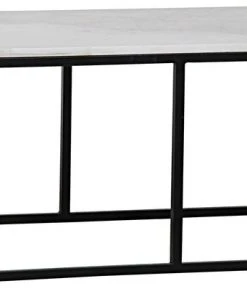 Noir Qs Lois Coffee Table, White Stone And Black Metal LIVING ROOM