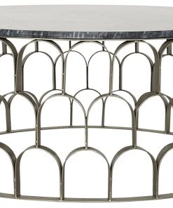 LIVING ROOM Noir Mina Coffee Table, Antique Silver, Metal And Stone
