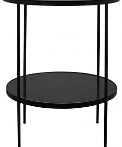 Noir Rivoli Side Table, Black Steel With Marble