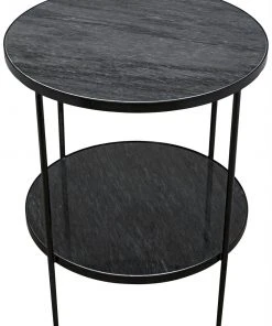 Noir Rivoli Side Table, Black Steel With Marble