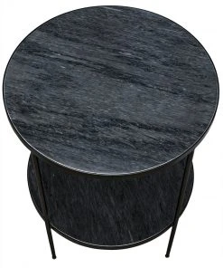 Noir Rivoli Side Table, Black Steel With Marble