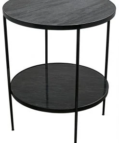 Noir Rivoli Side Table, Black Steel With Marble