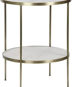 Noir QS Rivoli Side Table, Antique Brass, Metal And Quartz