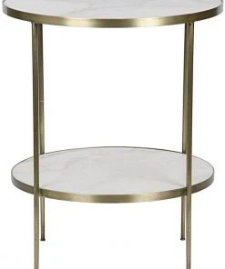 Noir QS Rivoli Side Table, Antique Brass, Metal And Quartz