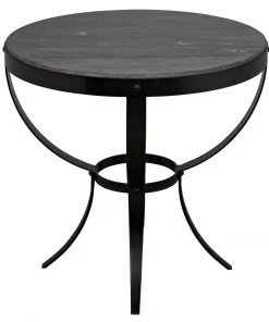 Noir Byron Side Table, Black Metal With Marble