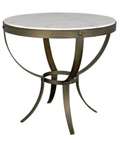 Noir Byron Side Table, Aged Brass Finish With White Marble Side & End Tables