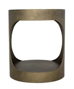 Noir Eclipse Round Side Table, Metal With Aged Brass Finish