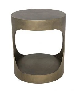 Noir Eclipse Round Side Table, Metal With Aged Brass Finish