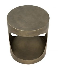 Noir Eclipse Round Side Table, Metal With Aged Brass Finish