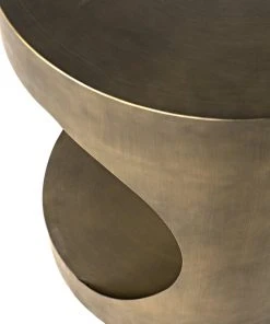 Noir Eclipse Round Side Table, Metal With Aged Brass Finish