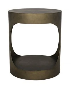 Noir Eclipse Round Side Table, Metal With Aged Brass Finish
