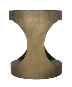 Noir Eclipse Round Side Table, Metal With Aged Brass Finish