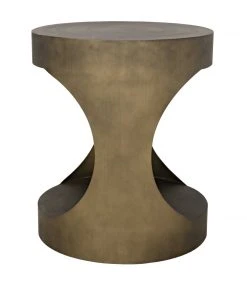 Noir Eclipse Round Side Table, Metal With Aged Brass Finish