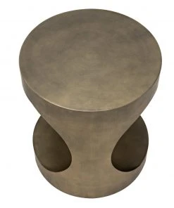 Noir Eclipse Round Side Table, Metal With Aged Brass Finish