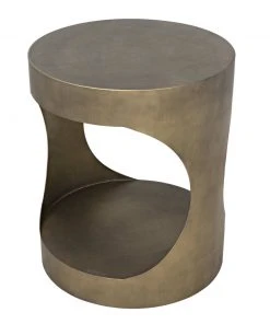 Noir Eclipse Round Side Table, Metal With Aged Brass Finish