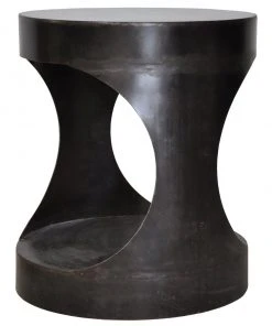 Noir Qs Eclipse Round Side Table, Black Metal