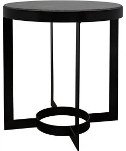 Noir Parker Side Table, Black Steel With Black Marble